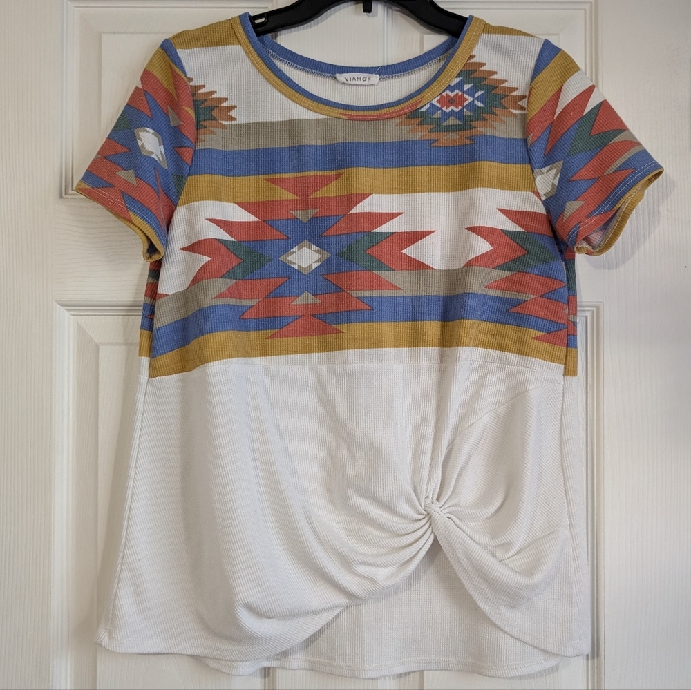 Viamor Aztec Print Short Sleeve Shirt Size S